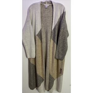 Sincerely Jules 1X Color block Long Duster Cardigan Open Front Knit NEW Beige